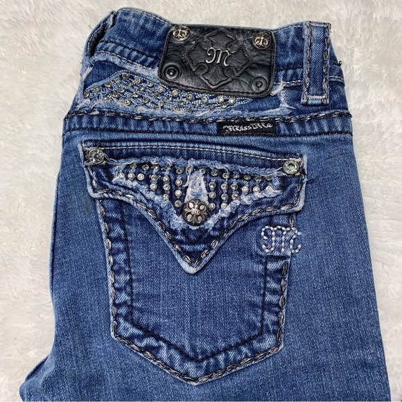 Miss Me Women's Beaded Rhinestones Blue Skinny Denim Jeans Size 29 x 30” - Picture 1 of 13